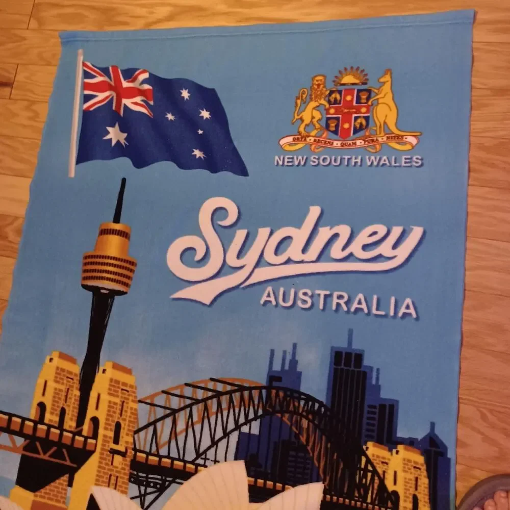 Sydney Australia Souvenir Beach Towel Kangaroo Surf VW Bus Opera House 34x60